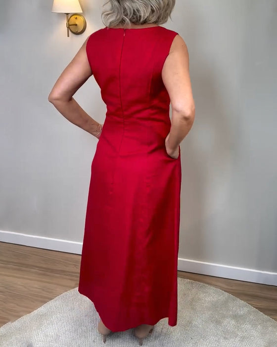 Casual Ärmelös Klänning Med Enstaka Färg