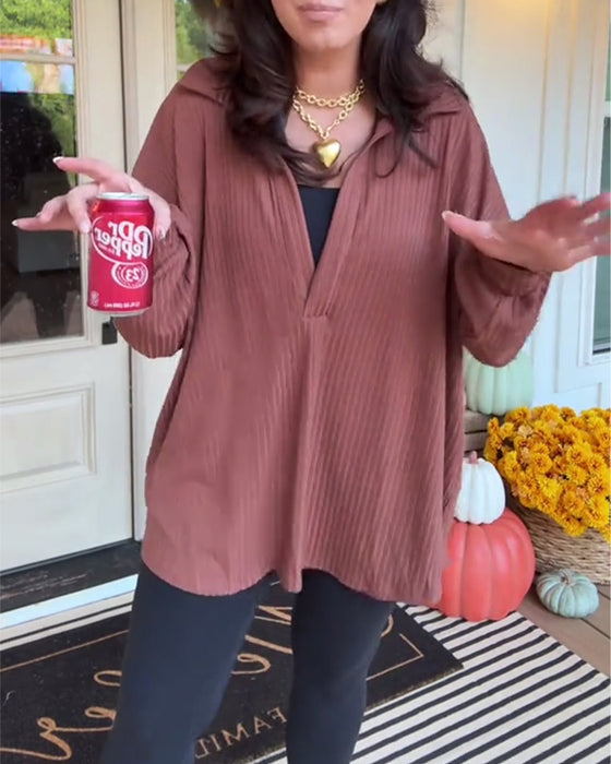 T-shirt avslappnad enfärgad lös långärmad