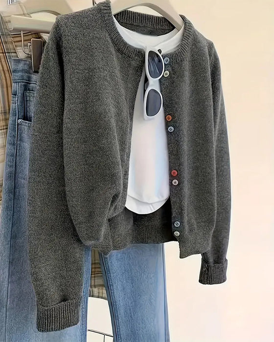 Kofta i avslappnad enfärgad långärmad