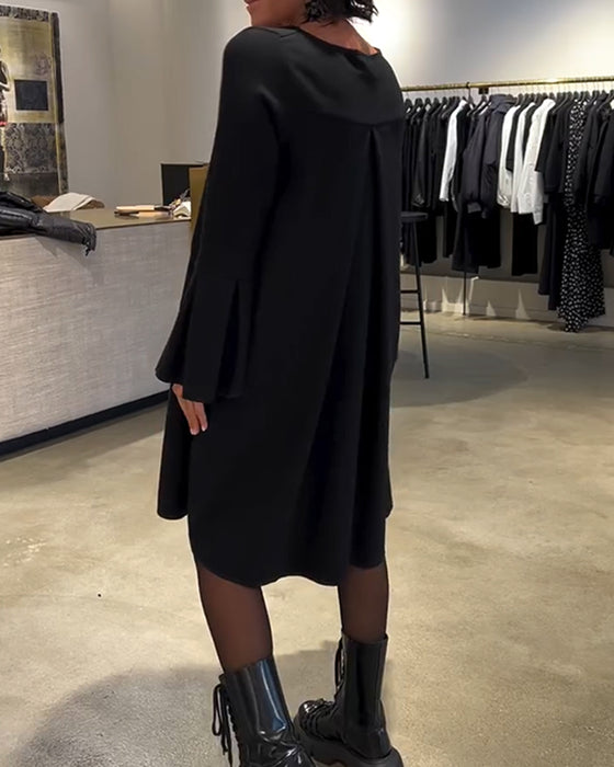 Klänning Enfärgad Flärpärm Rysch