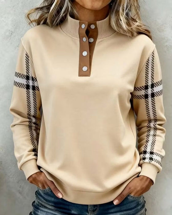 Sweatshirt Polokrage Knapp Randig Lång Ärm