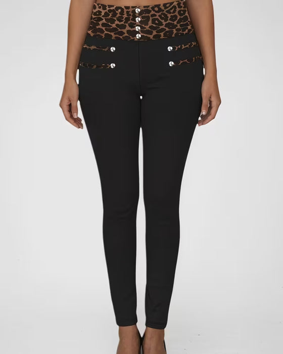 Byxor Hög Midja Leopard Tryck Tight Smala