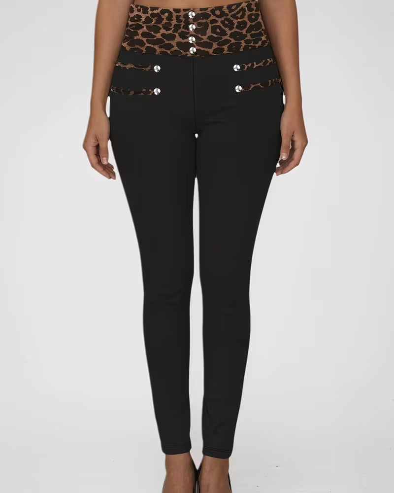 Byxor Hög Midja Leopard Tryck Tight Smala