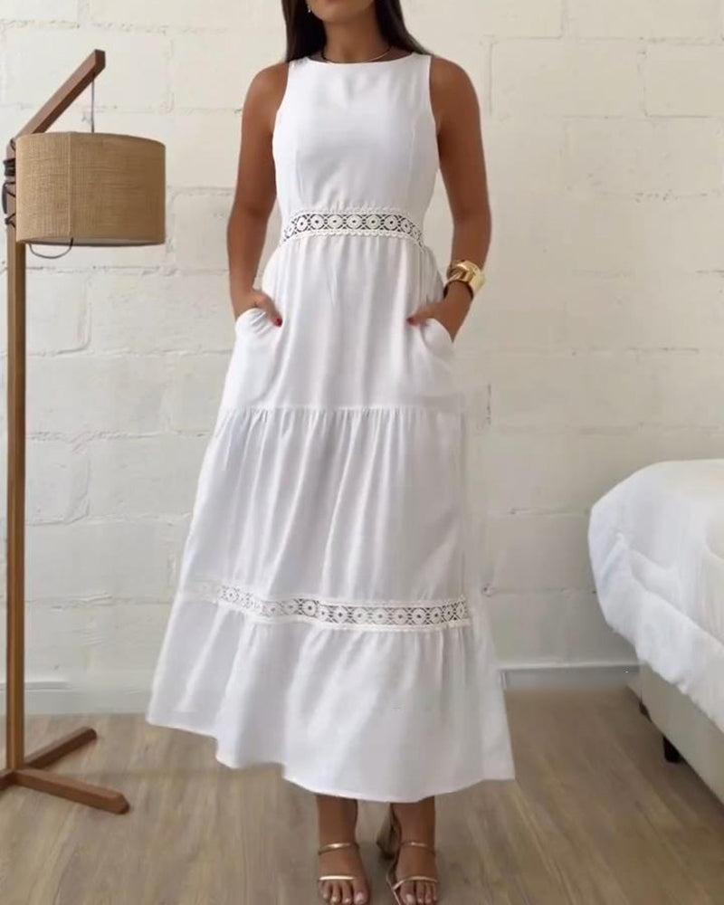 Klänning Enfärgad Lapptäcks Ärmlös Elegant