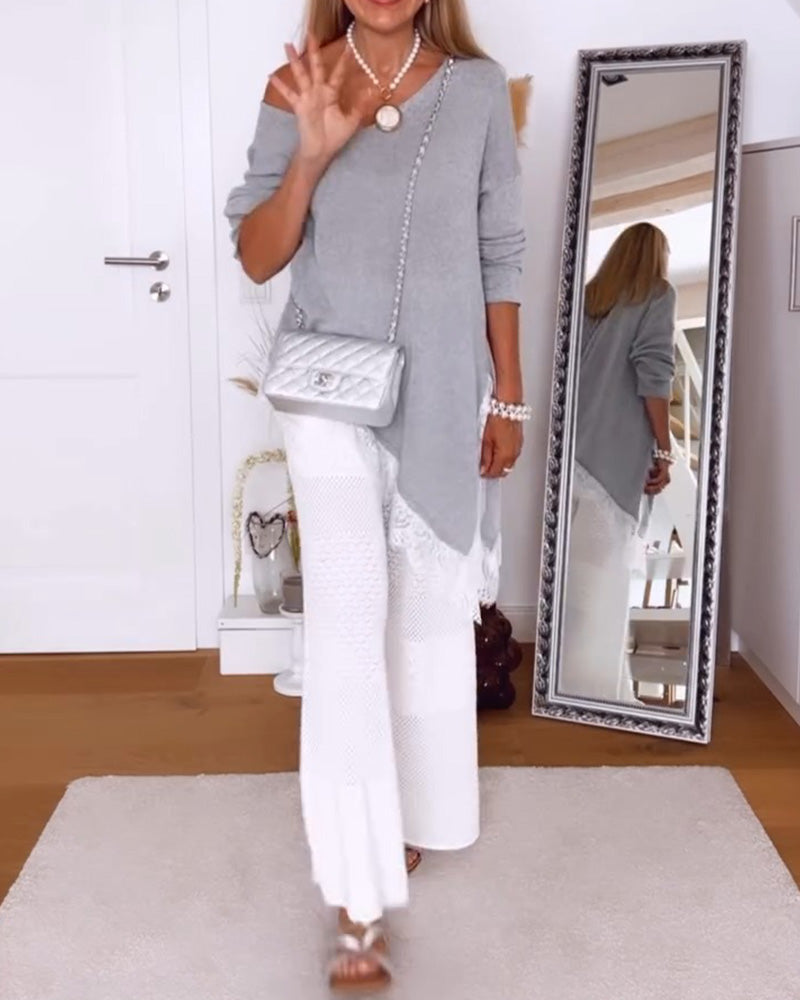 Pullover Off-Shoulder Fåll Oregelbunden