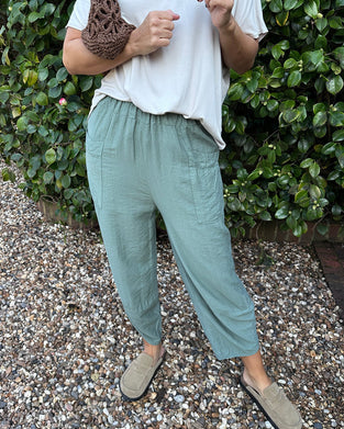 Byxor Plain Elastisk Midja Casual