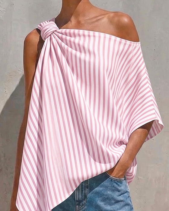 Blus Randig Lös Asymmetrisk Design