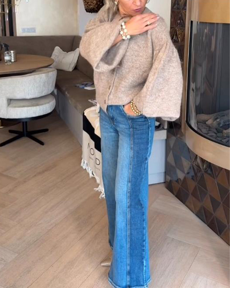 Cardigan Kappa Med Elegant Stil, Lantärnsleeve Design