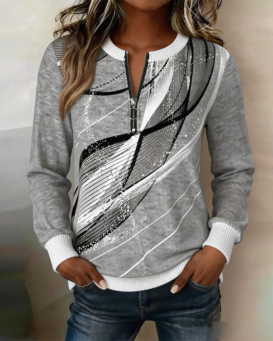 Sweatshirt Rundhals Dragkedja Linje Lång Ärm