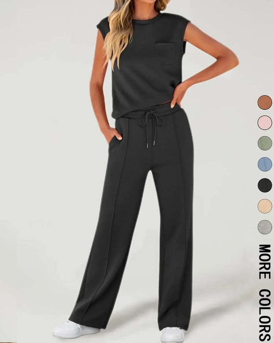 Set Enfärgad Ärmlös Kortärmad Casual