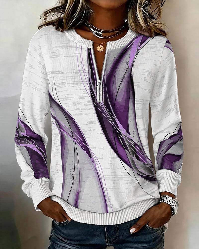 Hoodie Dragkedja Pullover Kontrast Löss