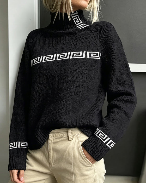 Pullover Tröja Geometrisk Meander Turtleneck