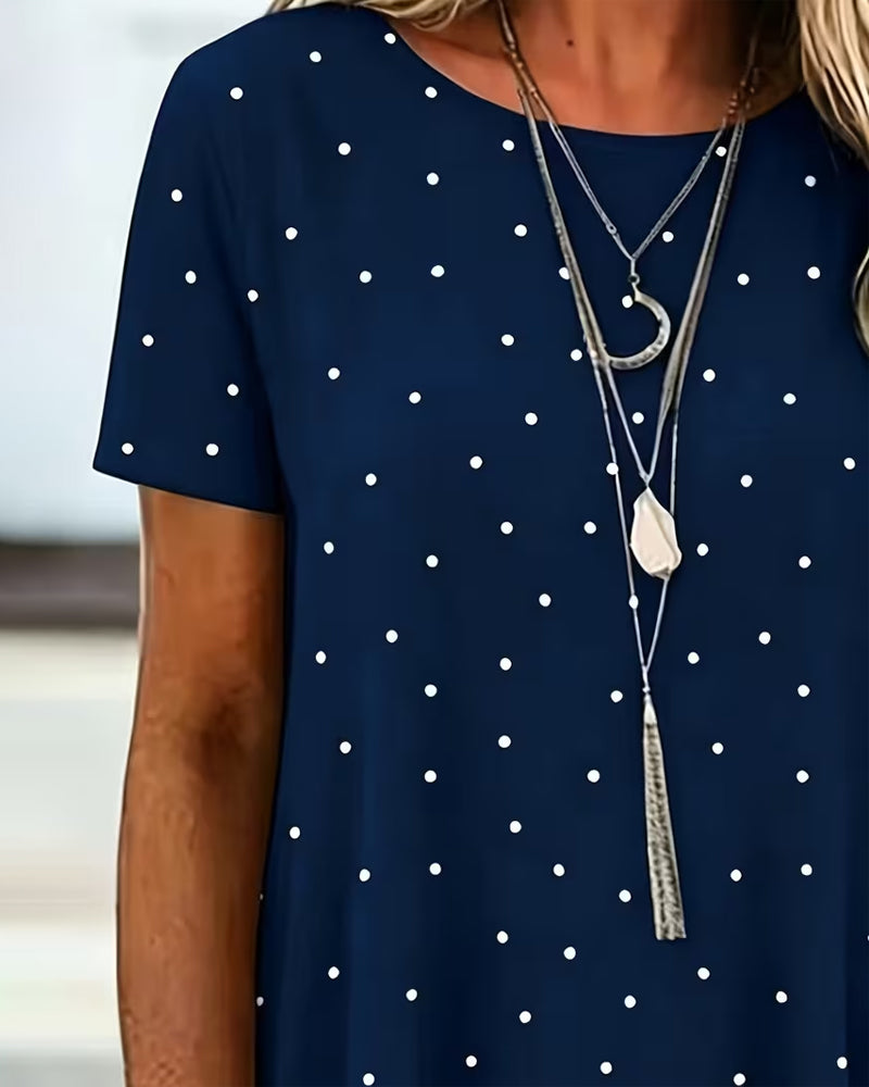 Blus Polka Dot A-Linje Kort Ärm