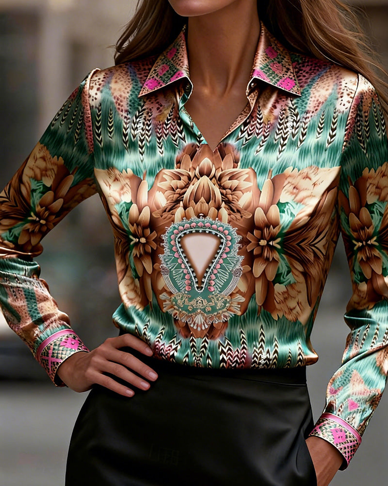 Blus Med Långa Ärmar Och Leopardtryck