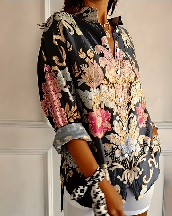 Skjorta Krage Tryckt Knappning