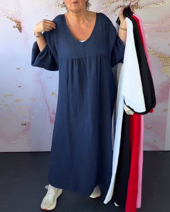 Klänning Skogsstil V-Ringning Plisserad Enfärgad