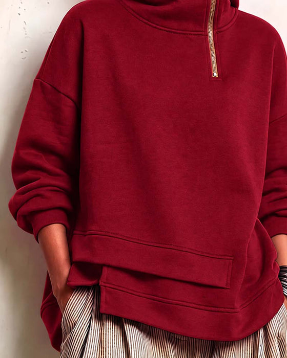 Sweatshirt Polokrage Dragkedja Oregelbunden