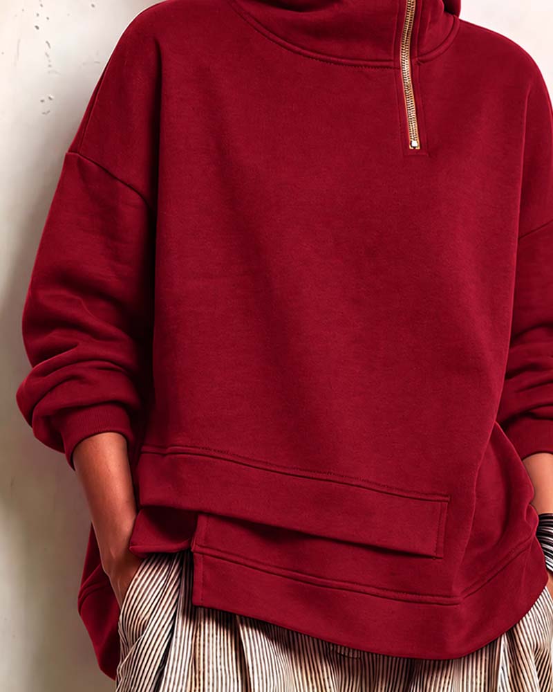 Sweatshirt Polokrage Dragkedja Oregelbunden