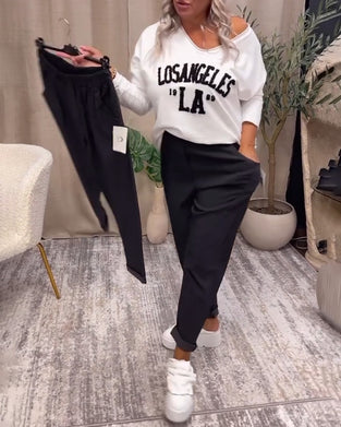 Casual enfärgade byxor med ficka