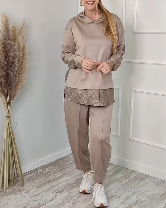 Tvådelat Set Moderiktig Långärmad Lapptäcks Jacquard