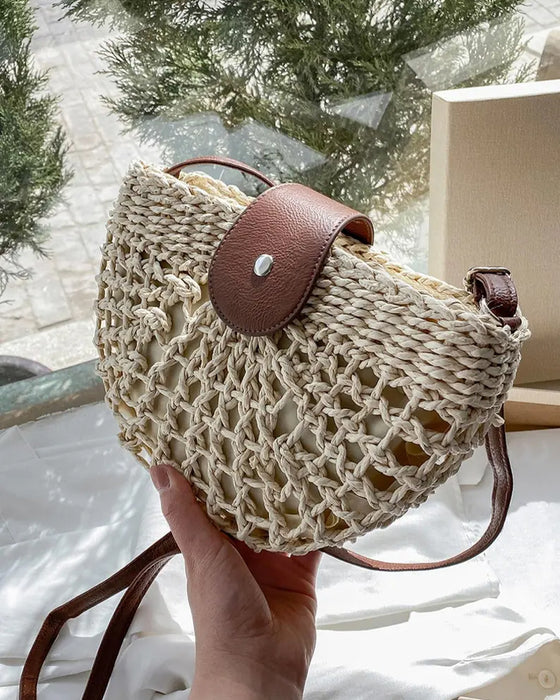 Väska Boho Halvcirkelformad Hålig Halmtäcke