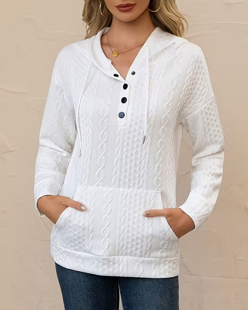 Hoodie I Enfärgad Knappning Jacquard