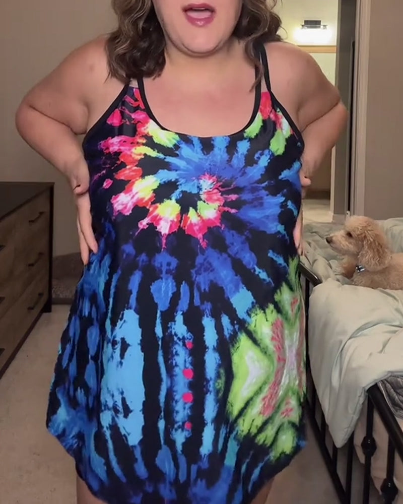 Tankini Tie-Dye Print Loose-Fit