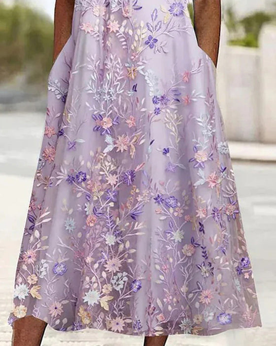 Klänning Spets Blommönster Patchwork A-Linje