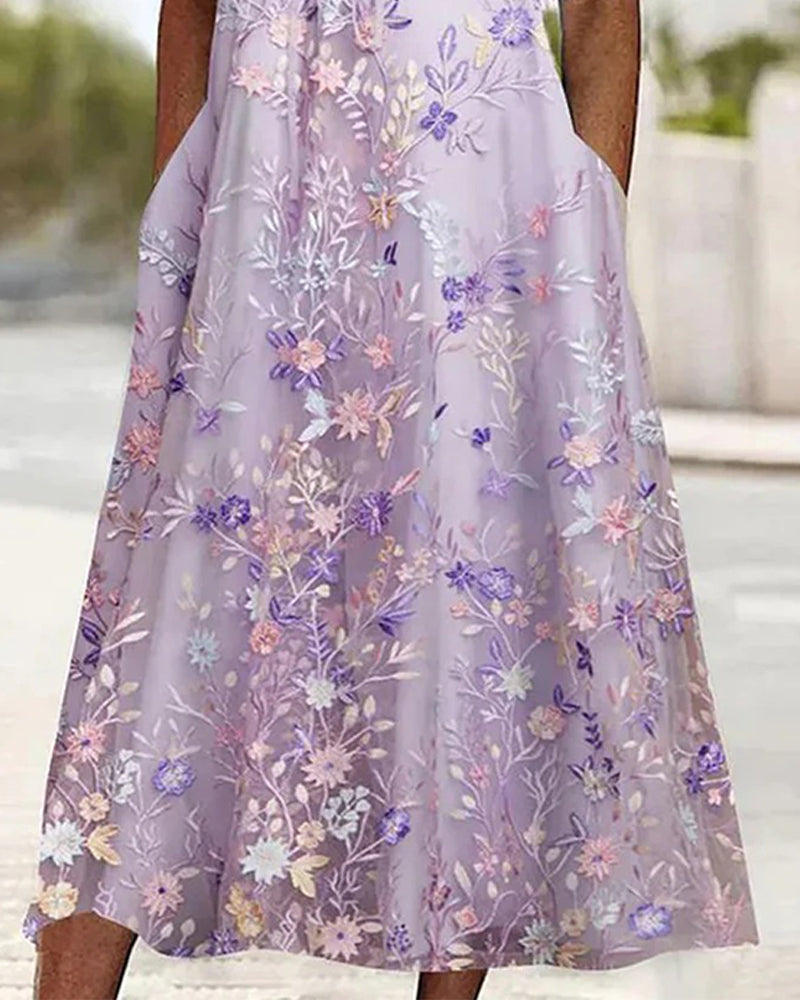 Klänning Spets Blommönster Patchwork A-Linje