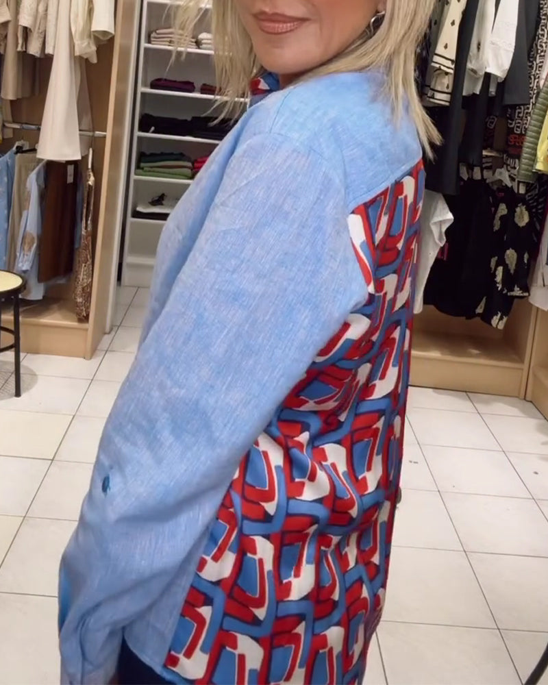 Skjorta Krage Lång Ärm Knäppning