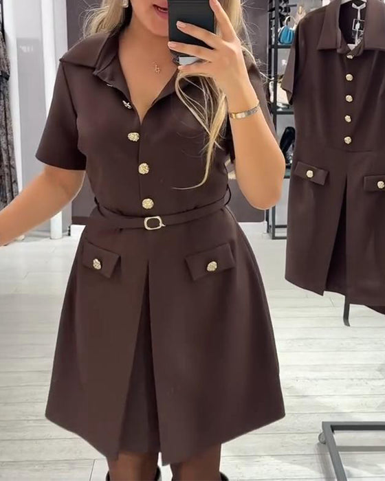 Klänning Knäppt Krage Kortärmad