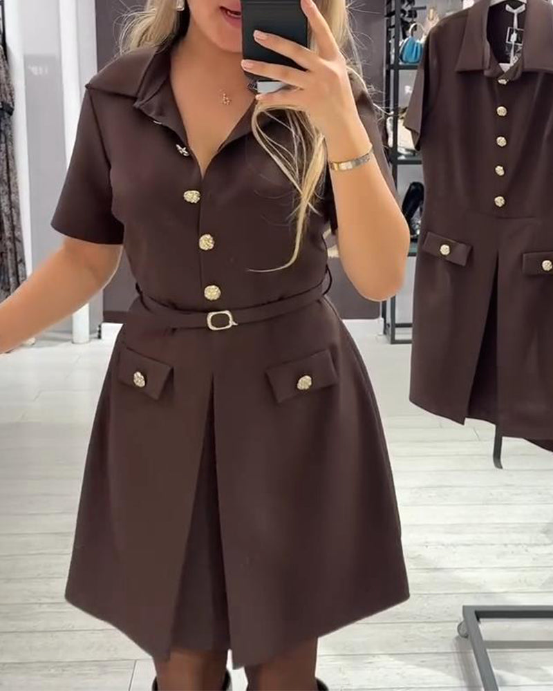 Klänning Knäppt Krage Kortärmad