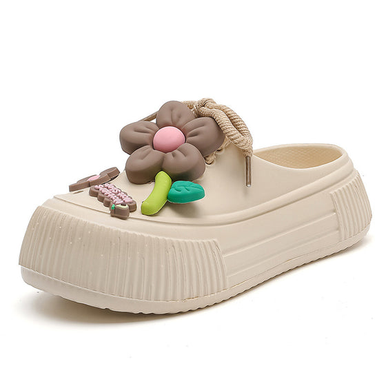 🌴 Dam Andningsbara Tofflor med Blomdekoration