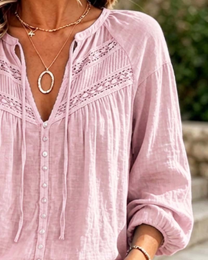 Blus Casual Hollow Out Spets