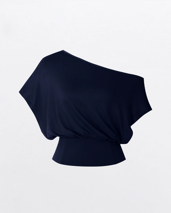 T-Shirt Asymmetrisk Fåll Åtsittande Fladdermus