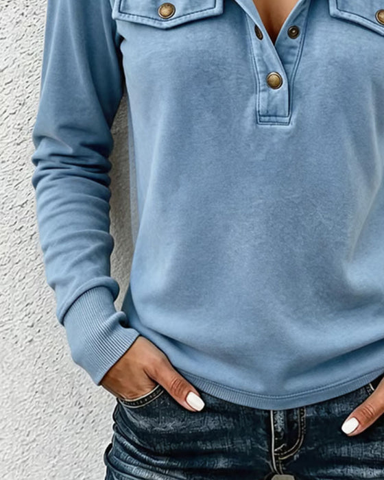Topp Solid Lång Ärm Casual