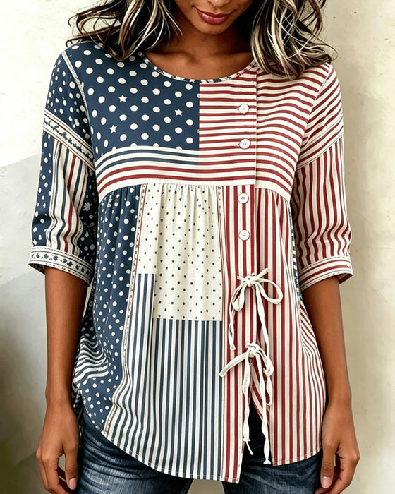 Blus Flagga Tryck Patchwork Slips