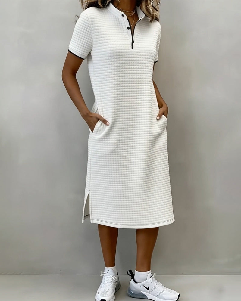 Klänning Ruta Ståkrage Kort Ärm