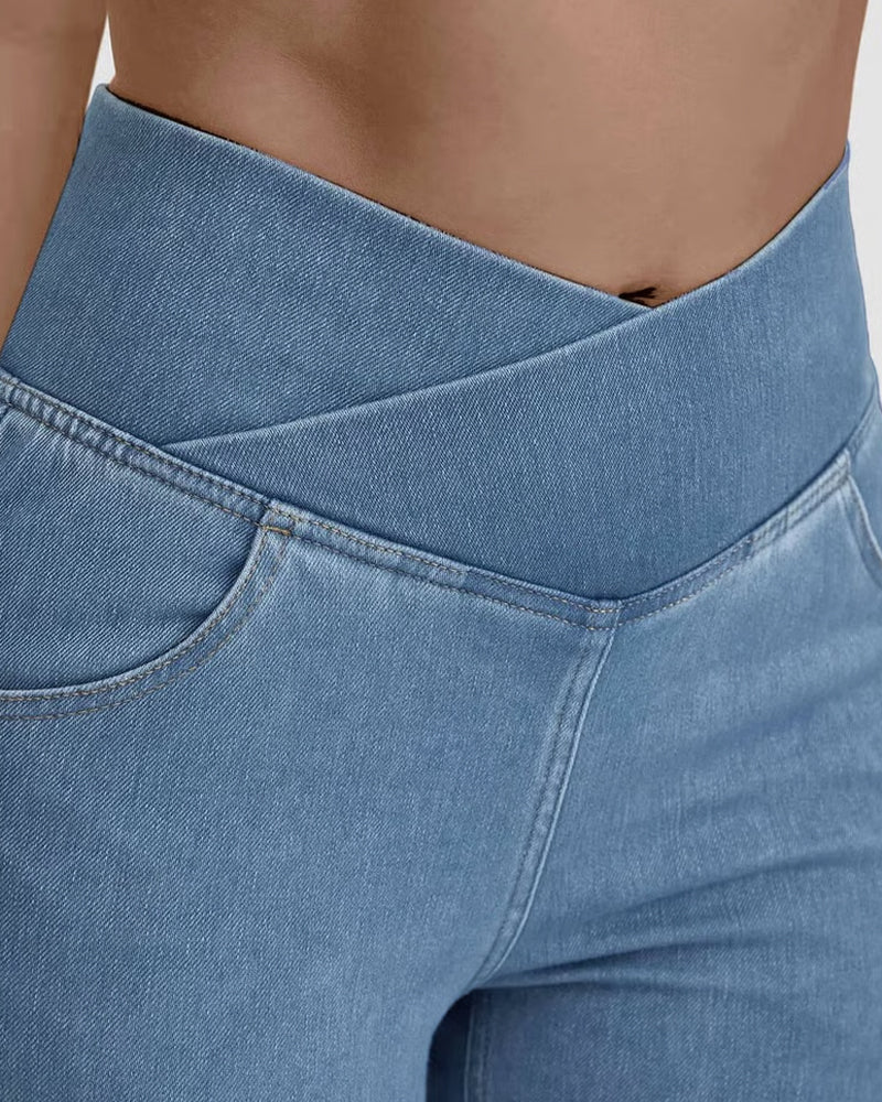 Byxa Hög Stretch Mode Ficka Flare