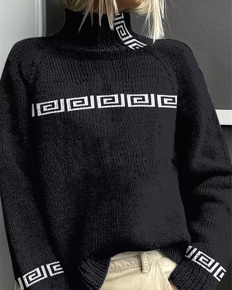 Pullover Tröja Geometrisk Meander Turtleneck