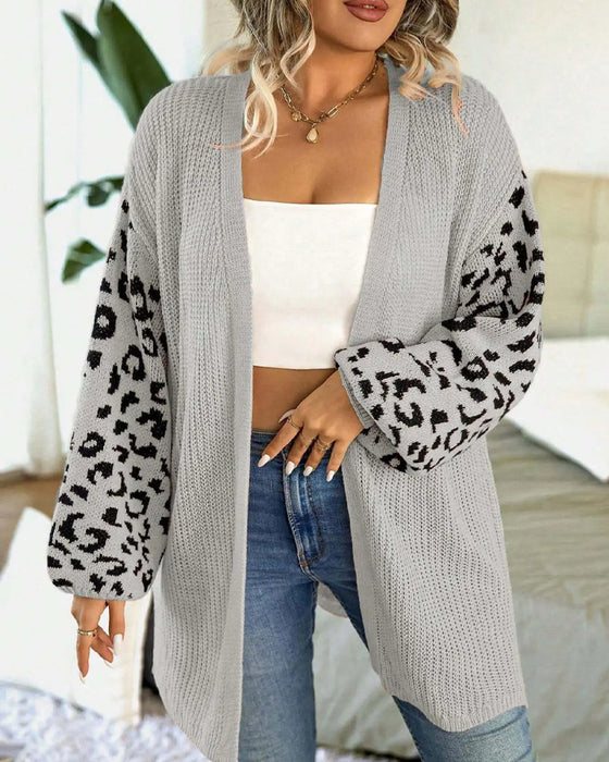Cardigan Leopardtryck Lång Ärm Patchwork