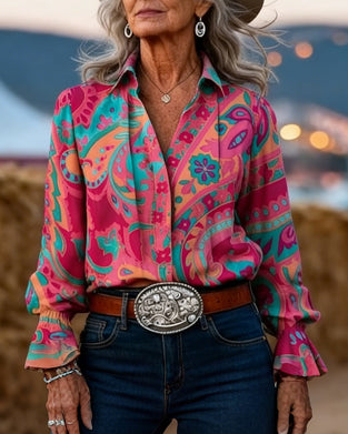 Skjorta Stilfull Tryckt Krage Slim Fit