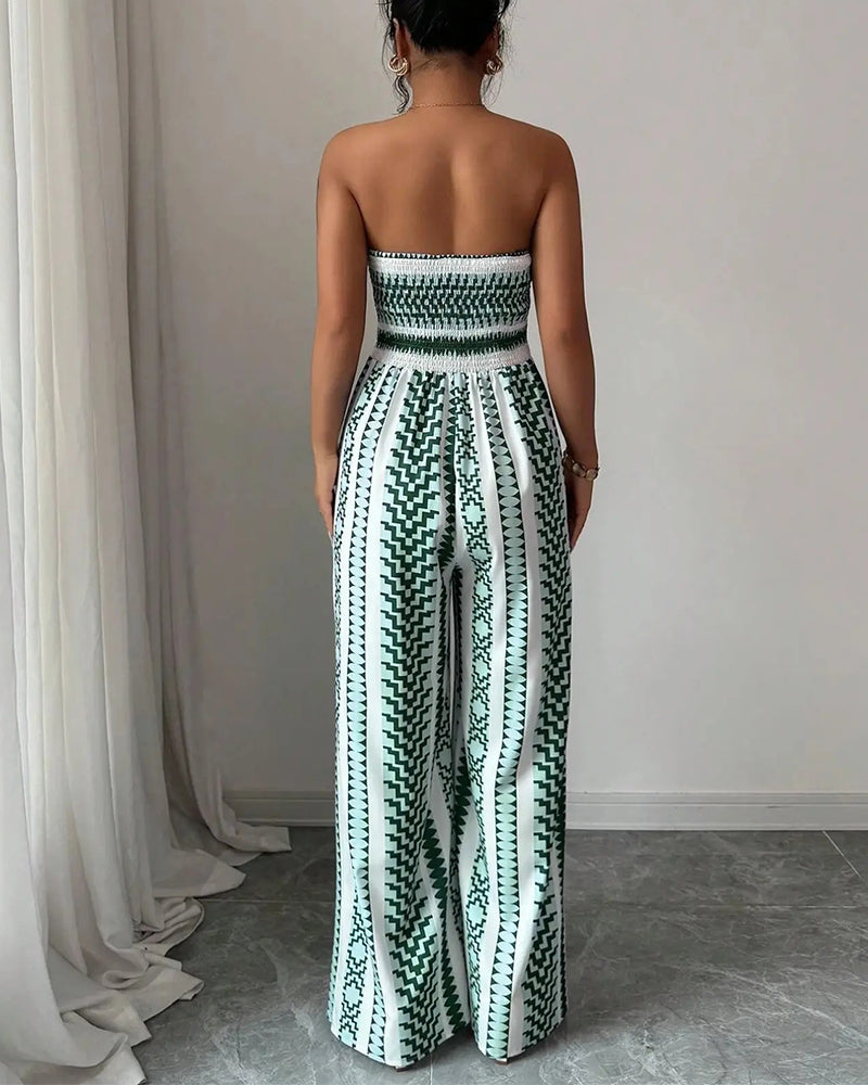 Jumpsuit Geometrisk Bandeau Slits Bred Ben