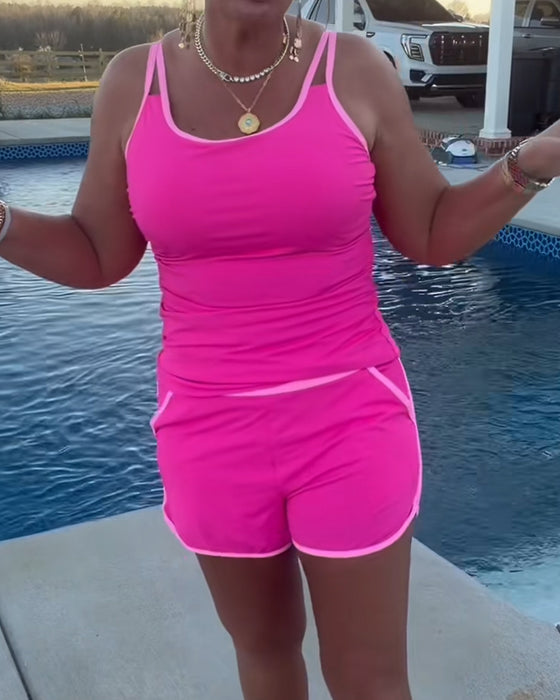 Tankini Med Färgkontrast Kantband Och Detaljer