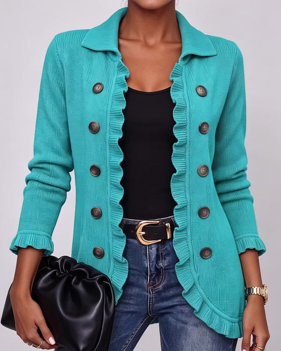 Cardigan Slag Ruffle Knapp