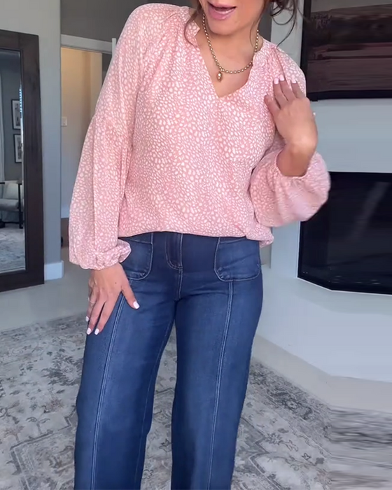 Blus Mönstrad Lykthylsa Långärmad