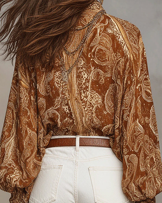 Blus V-Hals Tryck Casual