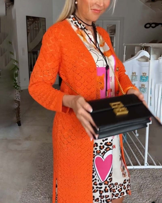 Patchwork klänning med V-ringad leopardmönstrad