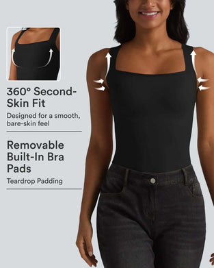 Tank Top Solid Färg Fyrkantig Hals Inbyggd Bh