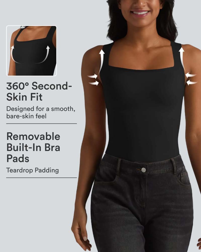 Tank Top Solid Färg Fyrkantig Hals Inbyggd Bh
